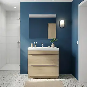Meuble vasque à poser effet chêne l.80 cm Imandra + plan vasque blanc résine Mila, GoodHome