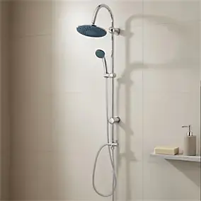 Colonne de douche sans robinetterie avec pommeau + douchette 1 jet + support + flexible 150 cm en inox chromé Nakri