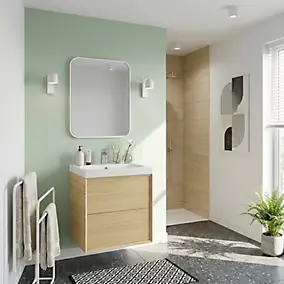 Meuble sous vasque à suspendre GoodHome Avela placage chêne 60 cm + plan vasque Mila