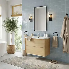Meuble sous vasque à suspendre GoodHome Avela placage chêne 80 cm + plan vasque Mila