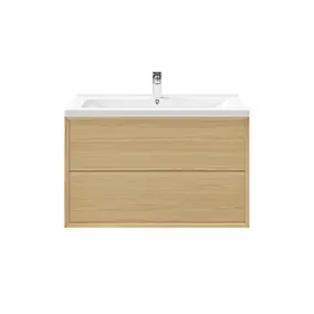 Meuble sous vasque à suspendre GoodHome Avela placage chêne 100 cm + plan vasque Nira