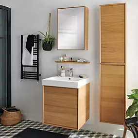 Meuble sous vasque à suspendre GoodHome Avela placage chêne 60 cm + plan vasque Nira