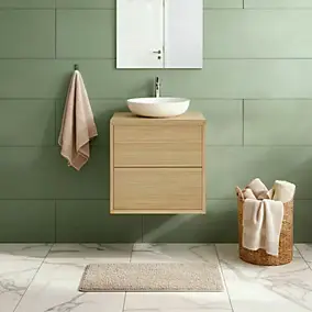 Meuble sous vasque à suspendre GoodHome Avela placage chêne 60 cm + plan de toilette Avela