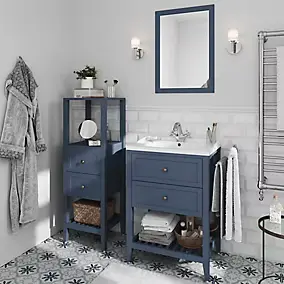 Meuble sous vasque à poser 2 tiroirs 1 niche bleu mat l.60 cm Perma + plan vasque Lana, GoodHome