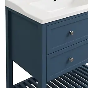 Meuble sous vasque à poser 2 tiroirs 1 niche bleu mat l.80 cm Perma + plan vasque Lana, GoodHome