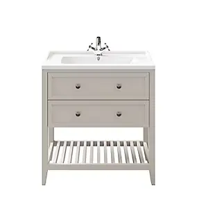 Meuble sous vasque à poser 2 tiroirs GoodHome Perma taupe 80 cm + plan vasque Lana