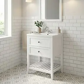 Meuble sous vasque à poser 2 tiroirs 1 niche blanc mat l.60 cm Perma + plan vasque céramique blanc Lana, GoodHome