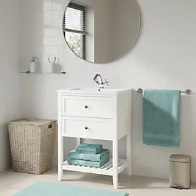 Meuble sous vasque à poser 2 tiroirs 1 niche blanc mat l.60 cm Perma + plan vasque Nira, GoodHome