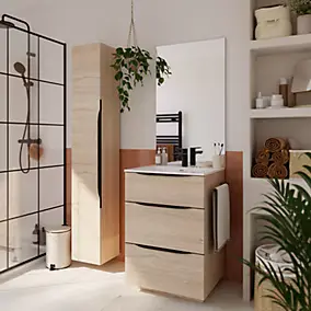 Meuble sous vasque à poser l.60 x H.88 x P.50 cm, effet bois, Pamili