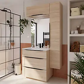 Meuble de salle de bains haut effet bois l.80 x H.30 x P.30 cm, Pamili