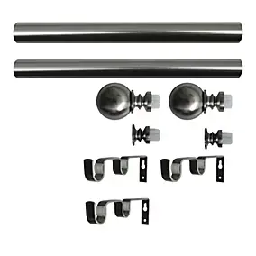 Ensemble double barre à rideaux extensible embout boule Athens GoodHome métal L.120/210 cm Ø25/28cm