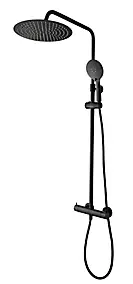 Colonne de douche thermostatique avec pommeau + douchette 3 jets + flexible + barre réglable, noir mat, GoodHome Weddell