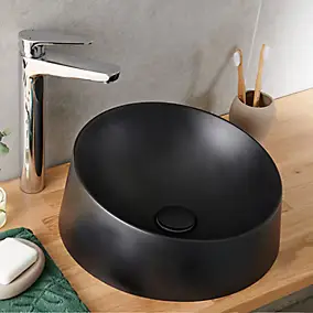 Vasque à poser en résine noire Ø38 x H.15 cm, GoodHome Allos