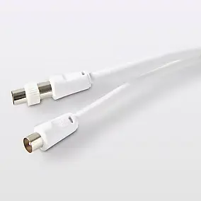 Câble coaxial Blyss blanc 19 VATC nickelé M/F + adaptateur M/M L.1,5 m