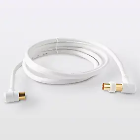 Câble coaxial Mâle / Femelle + adaptateur Mâle / Mâle coudé blanc Blyss Or, 1.5 m