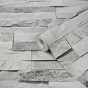 Papier peint imitation brique vinyle sur intissé Jori GoodHome blanc