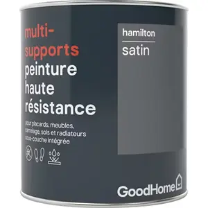 Peinture haute résistance multi-supports acrylique satin noir Hamilton 0,75 L