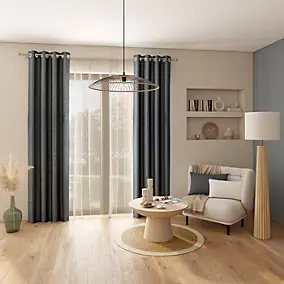 Rideau occultant à œillets Novan gris l.140 x H.260cm GoodHome