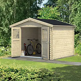 Abri de jardin Klikstrom Belaïa bois naturel ép.28 mm surface totale 9.3m²