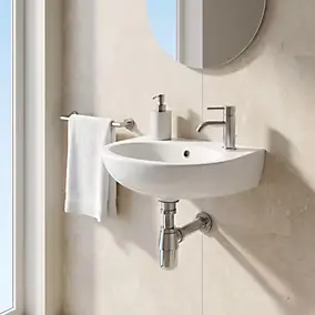 Lave mains céramique blanc, l.35 x H.15 x P.23 cm, GoodHome Bori