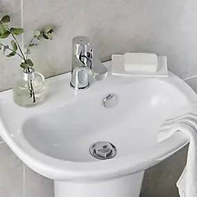 Lave mains en céramique blanc, l.45 x H.17 x P.34 cm, GoodHome Zuari
