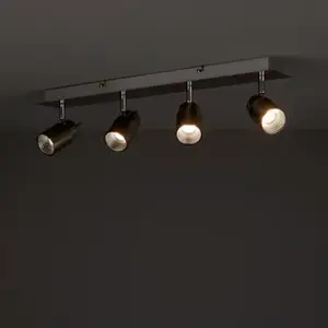 Plafonnier 4 spots métal chromé LED intégrée "Hades" H. 14,5 x L. 55,5 cm