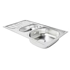 Évier à encastrer en inox satiné 1,5 bac avec égouttoir, L.86 x P.50 cm, Turing