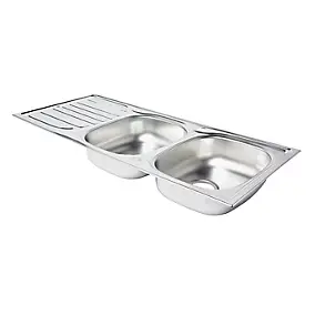 Évier à encastrer en inox satiné 2 bacs avec égouttoir, L.116 x P.50 cm, Turing