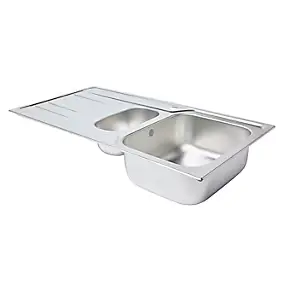 Évier à encastrer en inox effet nid d'abeille 1,5 bac avec égouttoir, L.100 x P.50 cm, Lyell