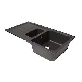 Évier à encastrer en composite de quartz noir 1,5 bac avec égouttoir, L.90 x P.50 cm, Cooke & Lewis Arber