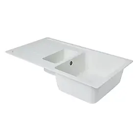 Évier à encastrer en composite de quartz blanc 1,5 bac avec égouttoir, L.90 x P.50 cm, Cooke & Lewis Arber