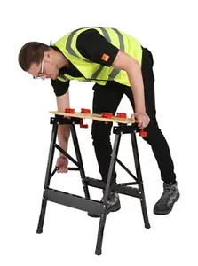 Etabli pliant mobile en acier, bambou et plastique 100 kg - 56 cm