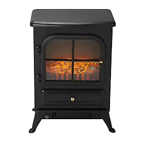 Cheminée électrique poêle noir, effet fonte et feu de bois 1850W, Eros