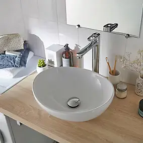 Vasque à poser ovale en céramique blanche l.40,5 x H.15 x P.33,7 cm, GoodHome Nessa