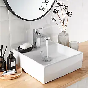 Vasque à poser carrée céramique blanche l.38 x P.38 cm, GoodHome Hendra