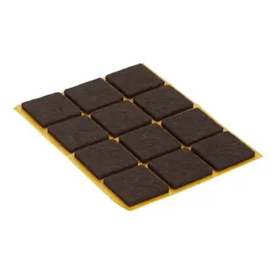 Lot de 12 patins feutre auto-adhésifs marron 24 x 24 mm