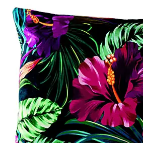 Coussin Hibiscus velours imprimé fleur verte et rose L.50 x l.30 x ep.3 cm Deco&Co