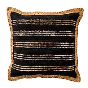 Coussin Chindi rayé noir et contour effet jute L.60 x l.40 x ep.3cm Deco&Co
