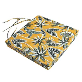 Gallette de chaise carré imperméable imprimé jungle jaune et vert L.38 x l.38 x ep.8cm Deco&co