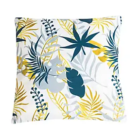 Coussin d'extérieur carré imperméable motif feuillage jaune et bleu L.45 x l.45cm Deco&co
