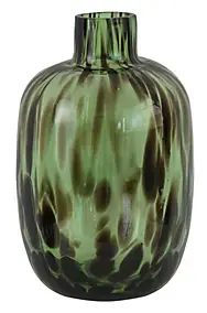 Vase décoratif en verre coloris vert tacheté marron ⌀.11,5 x H.18,5 cm
