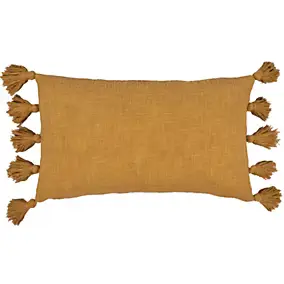 Housse de coussin à pompons jaune ocre l.30 x L.50cm