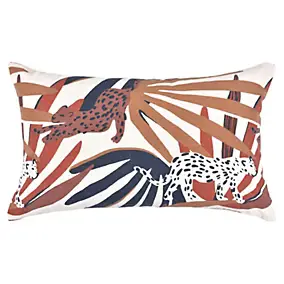 Housse de coussin Sauvage imprimé blanc, ocre, bleu l.30 x L.50cm