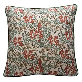 Housse de coussin Liberty fleuri vert, bleu, orange avec piping l.40 x L.40cm