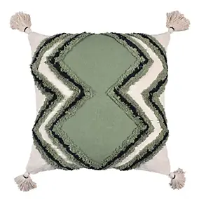 Housse de coussin motif tufté berbère vert, beige et noir l.45 x L.45cm
