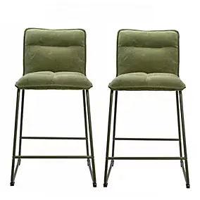 2 tabourets de bar en tissu vert kaki, Deko & Co
