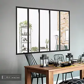 Verrière 5 carreaux transparents, coloris noir mat H108 x l.153cm