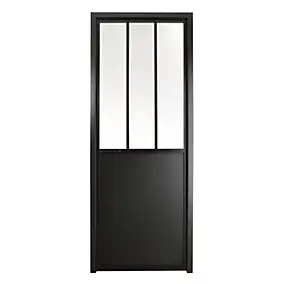 Bloc-porte atelier 3 carreaux vitrés transparent, poussant gauche, coloris noir mat H.213 x l.83cm