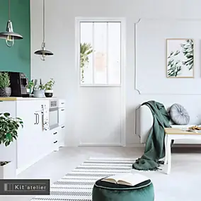 Bloc-porte atelier 3 carreaux vitrés transparents ,poussant gauche, coloris blanc H.204 x l.73cm