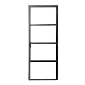 Bloc-porte Loft 4 carreaux vitrés transparents, poussant gauche, coloris noir mat H.213 x l.83cm